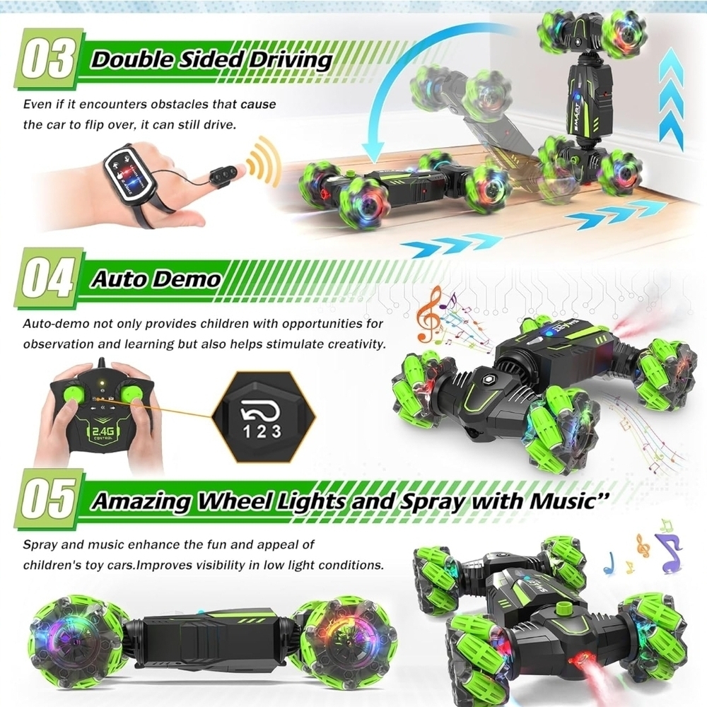 Green LED Remote Control Stunt Car - Picture 3 of 15